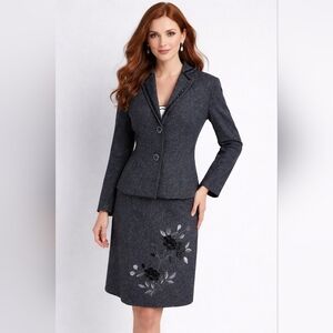 SZ10/8 Embroidered Velvet Floral Skirt Set Dark Grey Whimsigoth